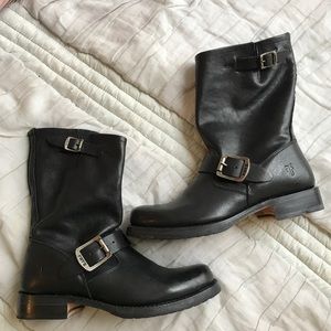 Black Veronica Slouch Frye Black Leather Boots